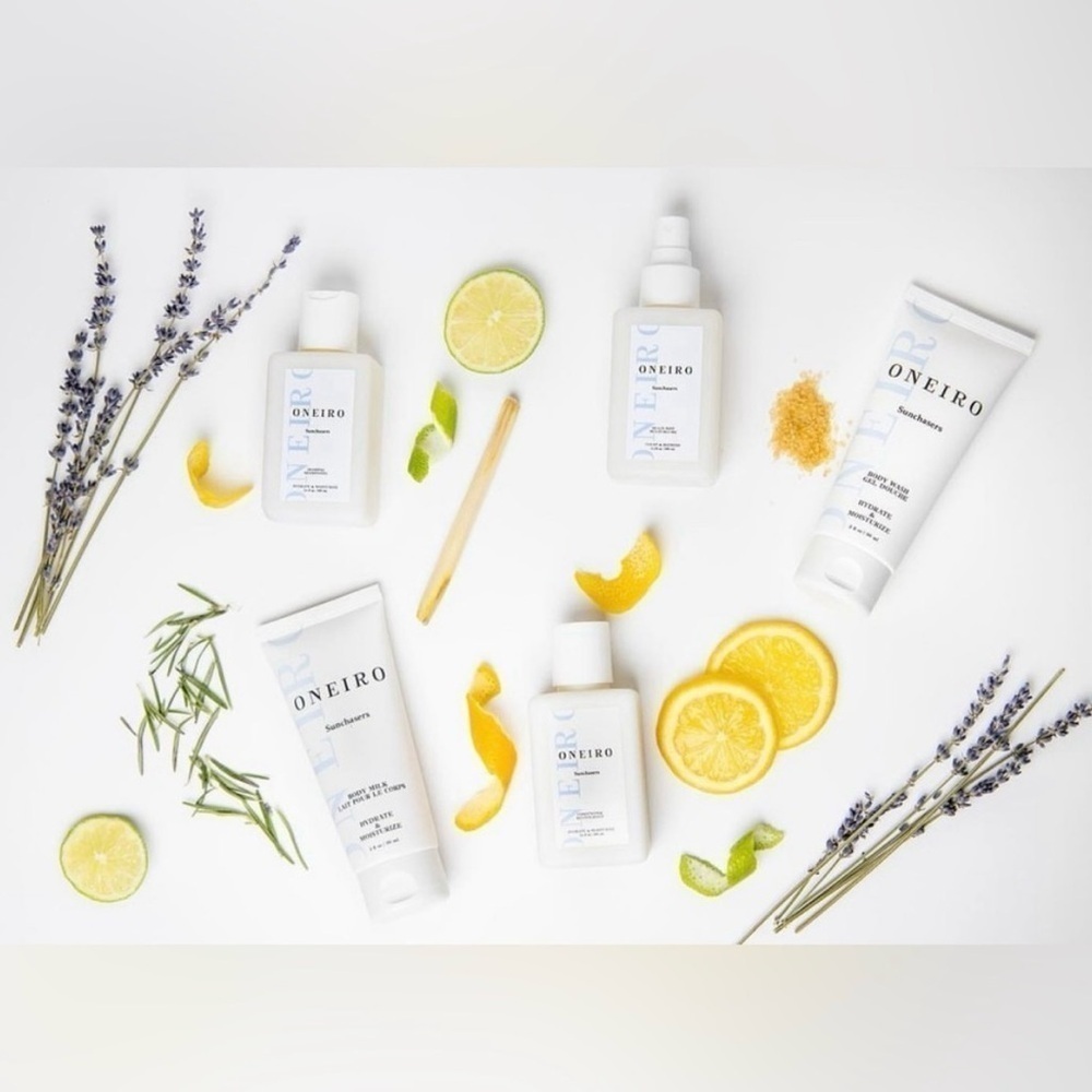 Oneiro Sunchaser Travel Size 5 Piece Bundle + Clear Clutch TSA Approved
